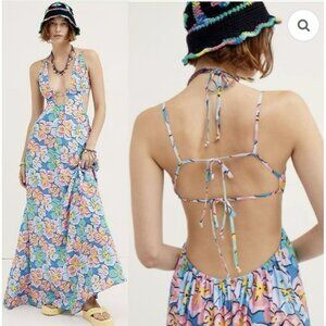 For Love & Lemons Yasmin Open Back Floral Cut Out Plunge Maxi Dress XS NWT